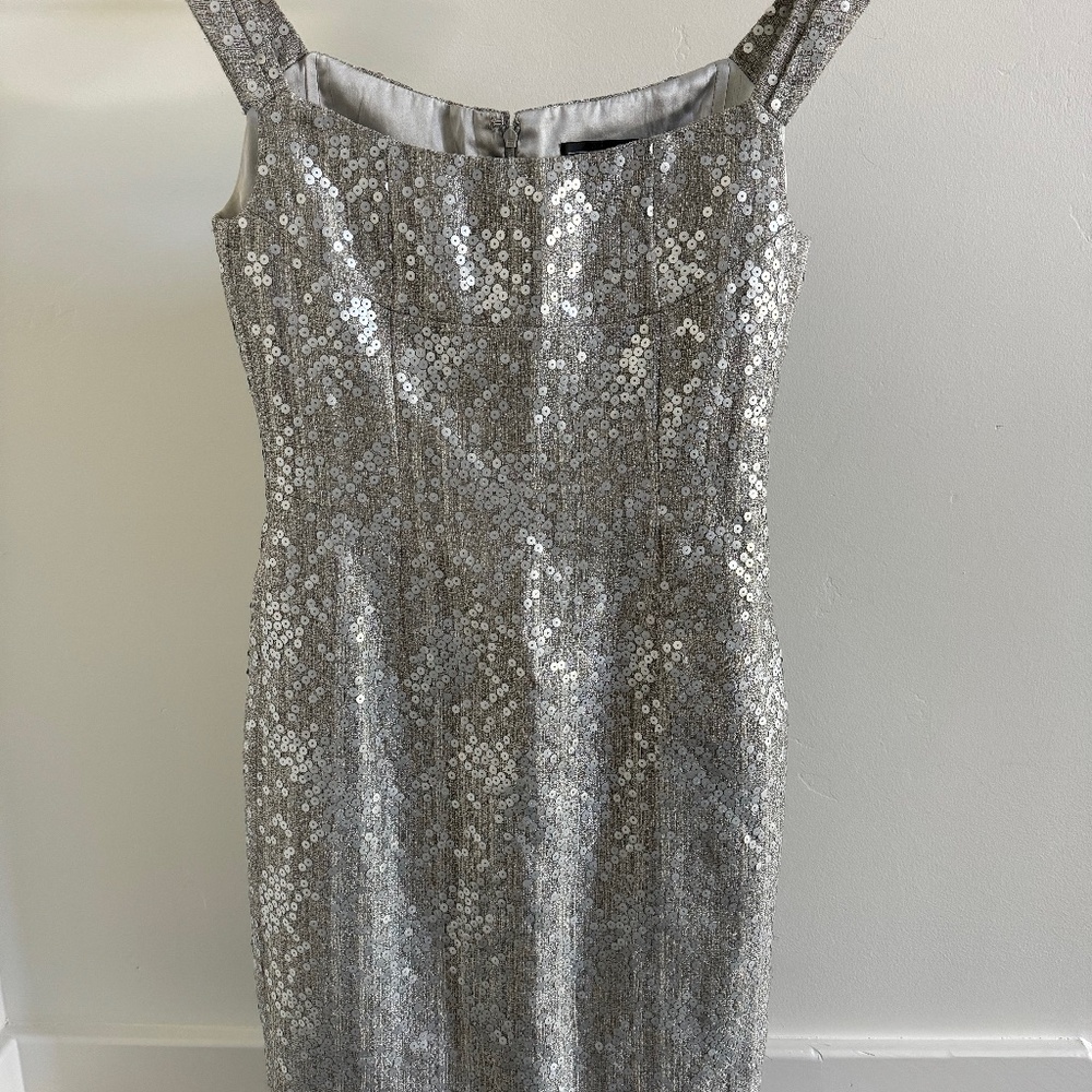 Vintage Richard Tyler Couture Silver Sequin corset dress